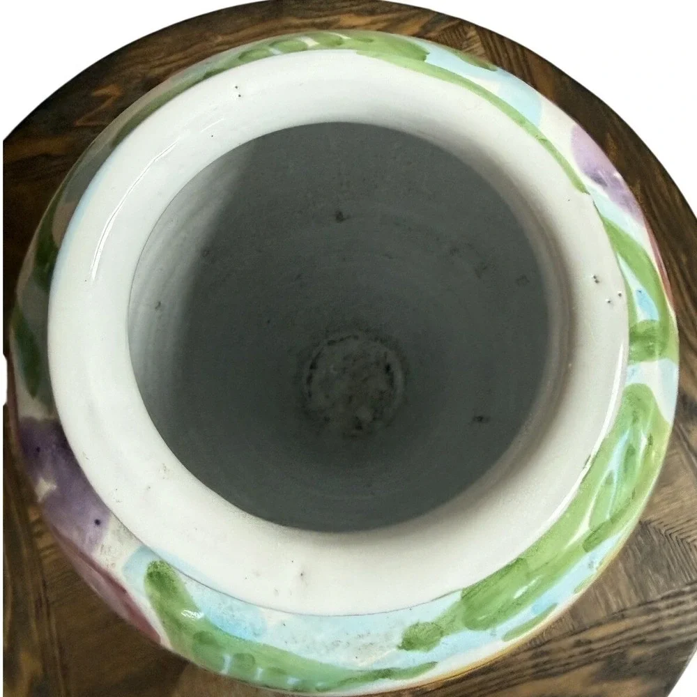 Vintage Pier 1 Imports Large Hand Painted Ceramic Vase Made in Italy Floral 13.7